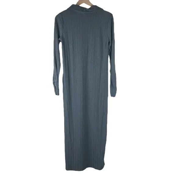 Z Supply Gray Ribbed Knit Long Sleeve Henley Maxi Dress - Picture 6 of 6